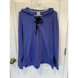 Victoria's Secret PINK Blue Purple Slouchy Lace-Up Pullover Hoodie Sweatshirt Lg